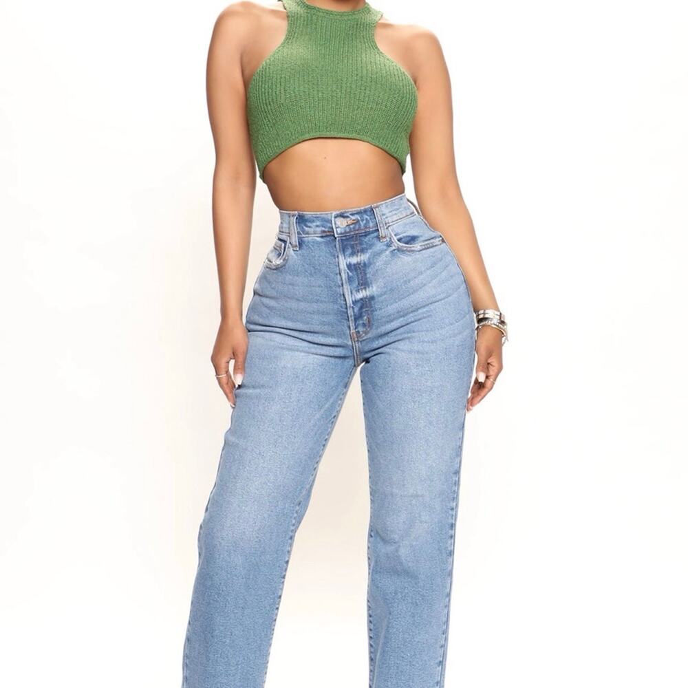 Fashion Nova Long Last 90’s High Rise Straight Leg Jeans Medium Wash Size 5 NWT